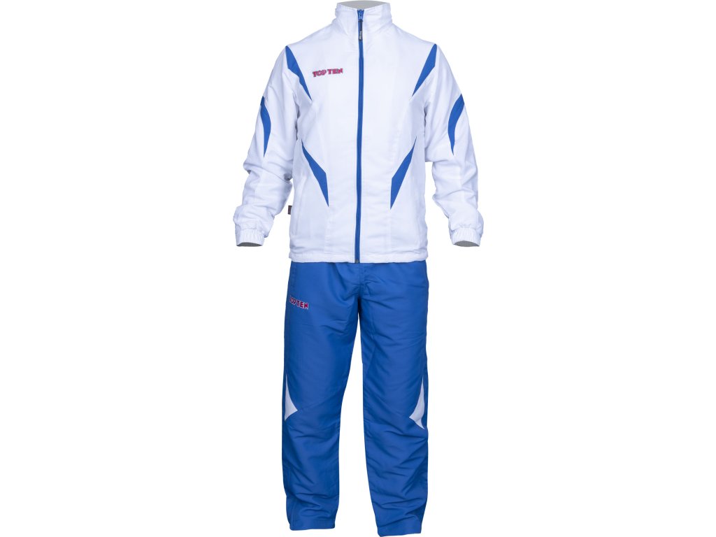 Tracksuit “Premium Quality” with blue pants for Kids - size 128 = 128 cm, white-blue (Size 128, 128 cm, Color White - Blue, Gloves cut Without Label)