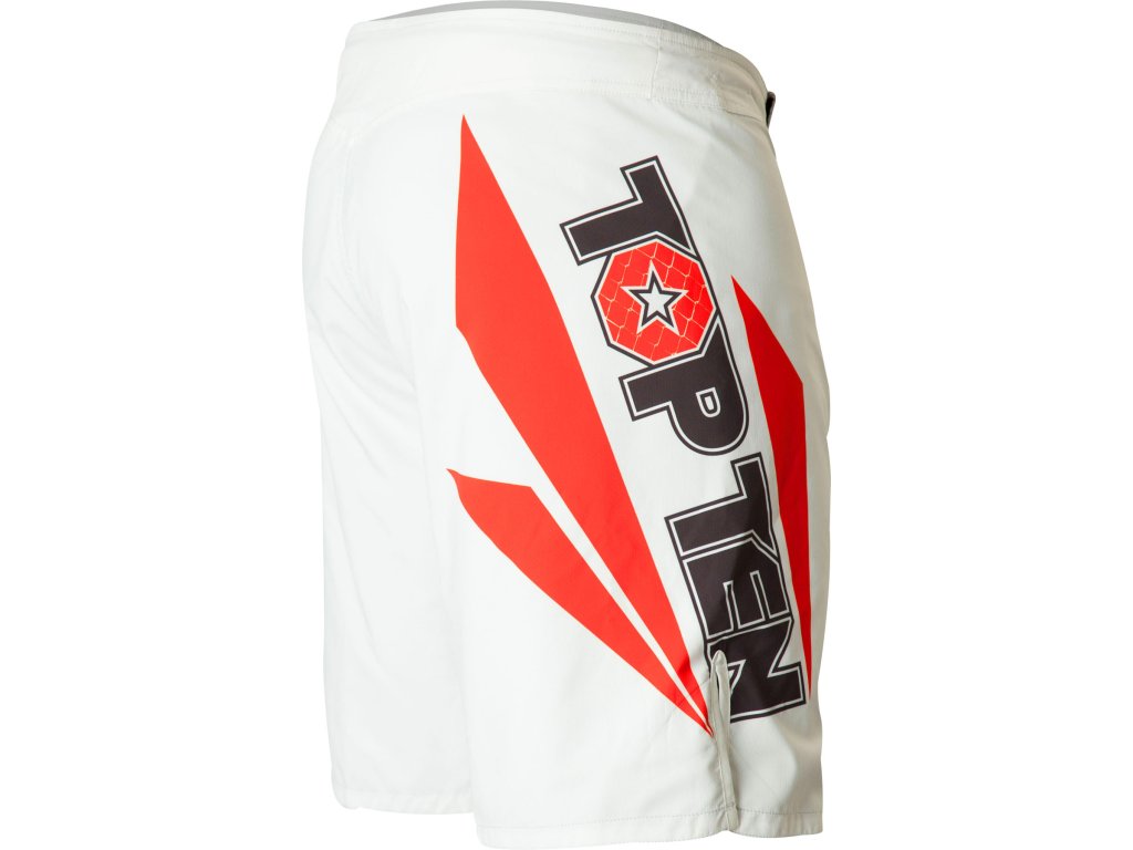 MMA-Shorts “Triangle” - size XL = 190 cm, white-red (Size XL, 190 cm, Color White - Red, Gloves cut Without Label)