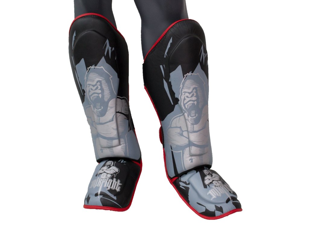 Shin Guard “Mix Fight Gorilla” for Thaiboxen, K1 und MMA - black-gray, size XS (Size XS, Color Black - Gray)