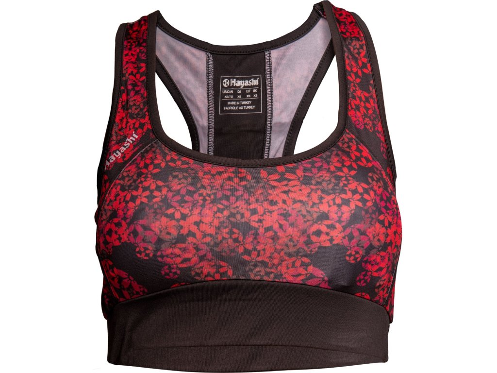 Sports Bra „Flowers“-black-red-XS (Size XS, Color Black - Red)
