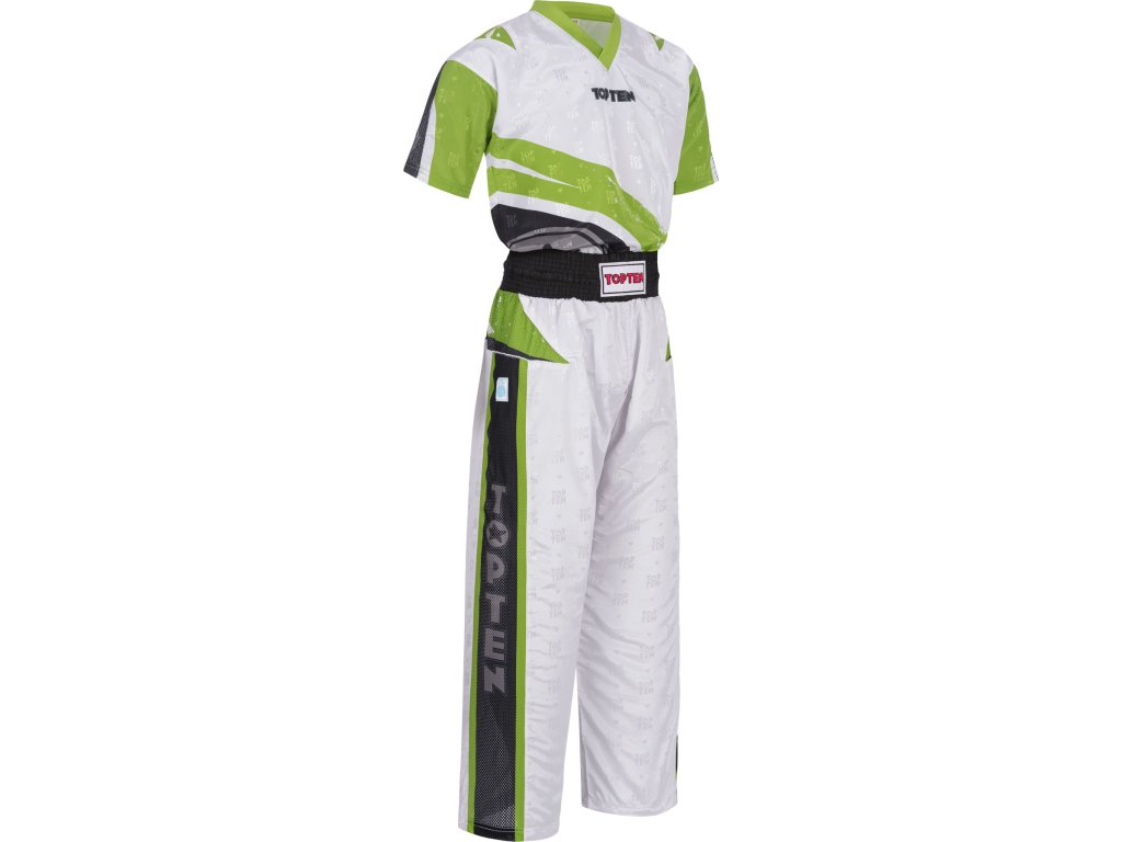 Kickboxing uniform “Urban Arts” - white-green, size 130 (Size 130, Color White - Green, Gloves cut Without Label)