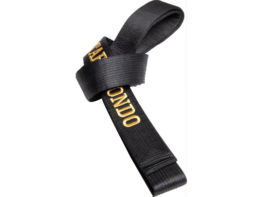 Shiny Taekwon-Do belt with box (with embroidery) “TAEKWONDO” - black, size 330 cm (Color Black, Size 330 cm)