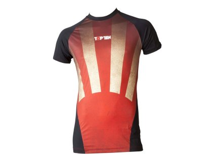 Rash Guard with motif “Sunrise” - short sleeve, black-red, size L (Size L, Color Black - Red)