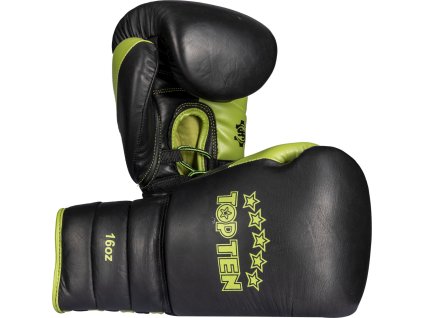 Sparring gloves “Lace Up Pro” - 16 oz, black-green (Color Black - Green, Gloves weight 16 oz, Gloves cut Without Label)