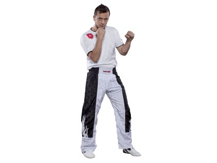 Kickboxing pants “Flame” - size XXL = 200 cm, white-black (Size XXL, 200 cm, Color White - Black)