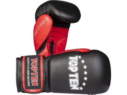 Boxing Gloves “TOP TEN” - 10 oz, black-red (Color Black - Red, Gloves weight 10 oz, Gloves cut Without Label)