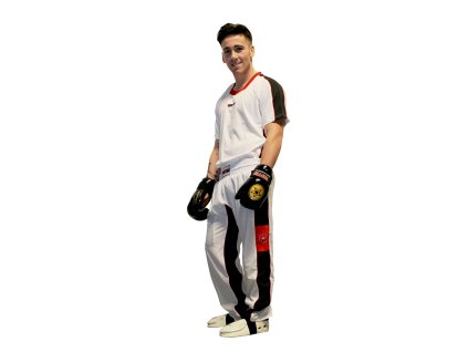 Kickboxing uniform “FLEXZ” - size XXL = 200 cm, white-black (Size XXL, 200 cm, Color White - Black)