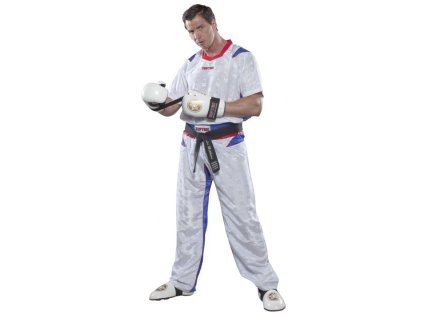 Kickboxing uniform “TTM” for Kids - size 130 = 130 cm, white-blue (Size 130, 130 cm, Color White - Blue, Gloves cut Without Label)