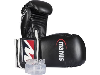 Boxing starter-kit with boxing gloves and mouthguard - 10 oz, black-white (Color Black - White, Gloves weight 10 oz)