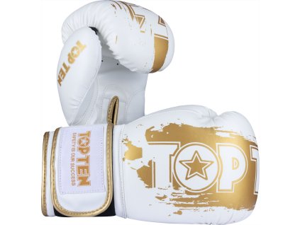 Boxing gloves “Power Ink Golden Star” - white-gold, 10 oz (Color White - Gold, Gloves weight 10 oz, Gloves cut Standard)