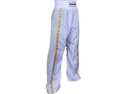 Kickboxing pants “Mesh” for Kids - size 130 = 130 cm, white-gold (Size 130, 130 cm, Color White - Gold)