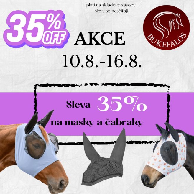 Nová týdenní akce🤩 Využijte slevu 35% na masky a čabraky. Akce platí na e-shopu i kamenné prodejně. Slevy se nesčítají,...