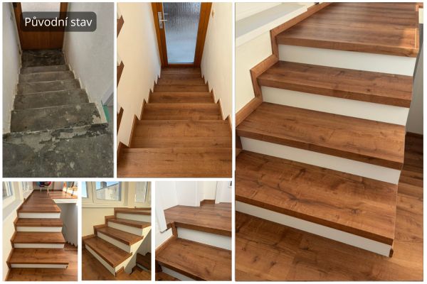 Vinylová podlaha a schody s nosem | Dub Rustikální Medový | Viničné Šumice