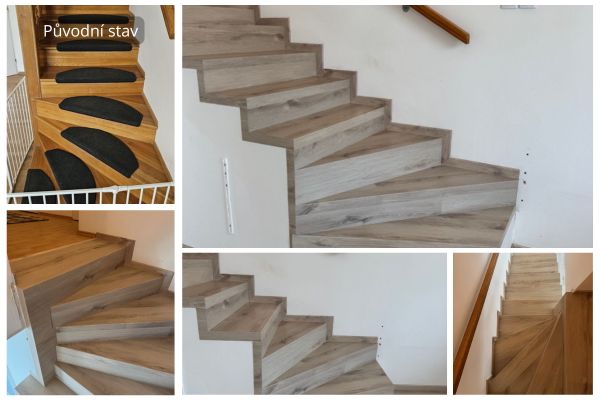 Obklad schodiště vinylovou podlahou BUKOMA U-CLICK Dub Sibiřský – Brno