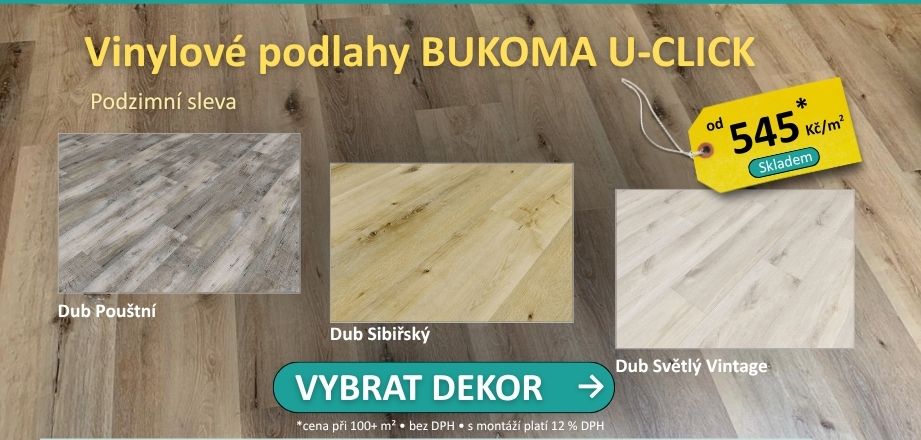 Vinylové podlahy BUKOMA U‑CLICK – podzimní sleva, od 545 Kč/m², skladem