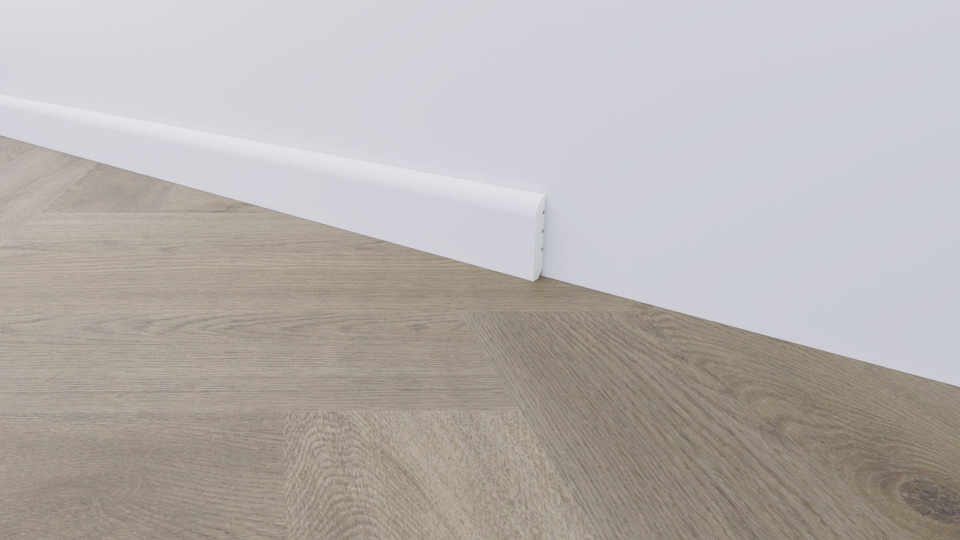 Soklová lišta BUKOMA PROFI-60 Bílá – kombinace s HERRINGBONE Dub Classic