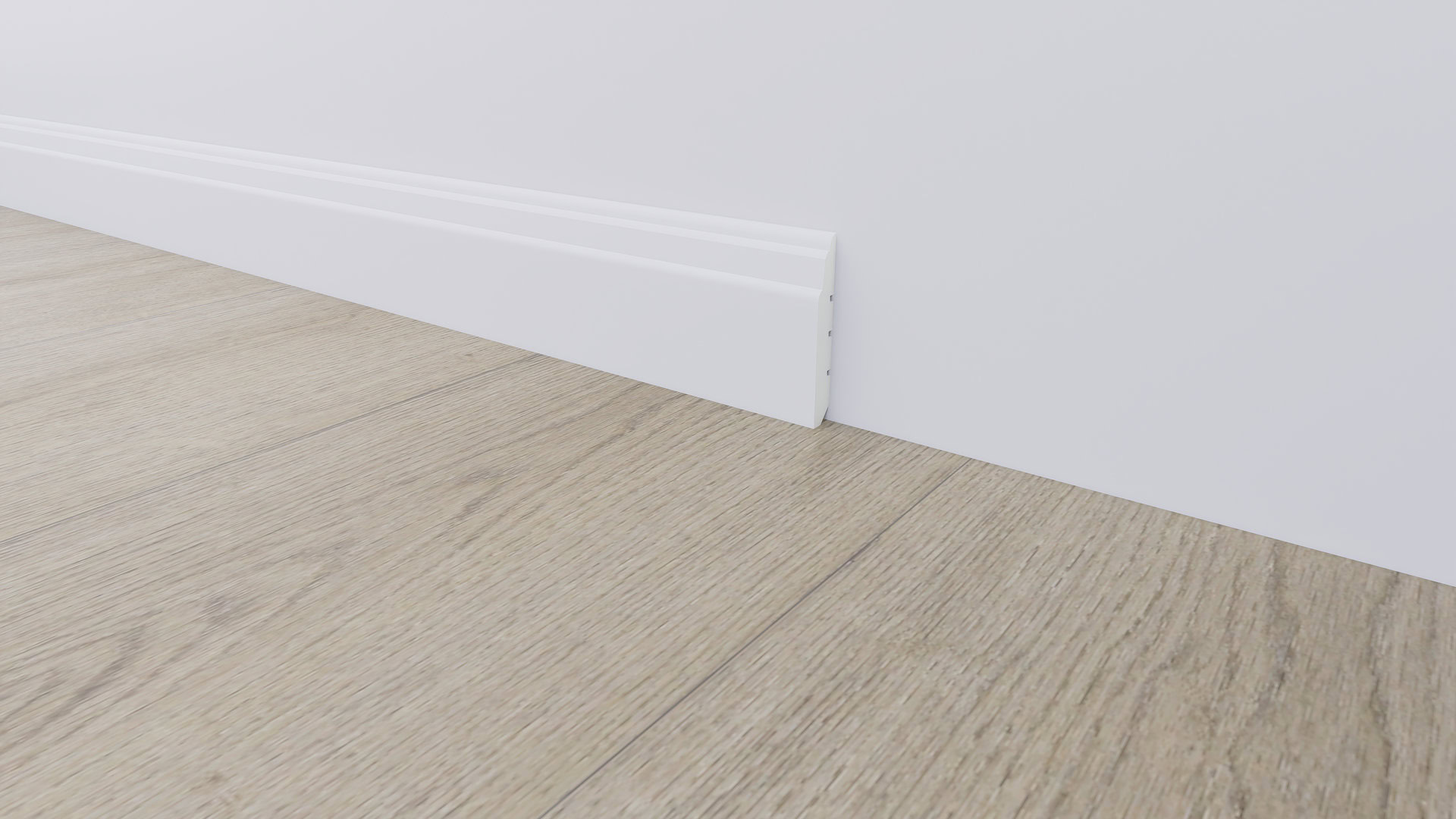 Soklová lišta BUKOMA PROFI‑80 Bílá – kombinace s Dubem Classic