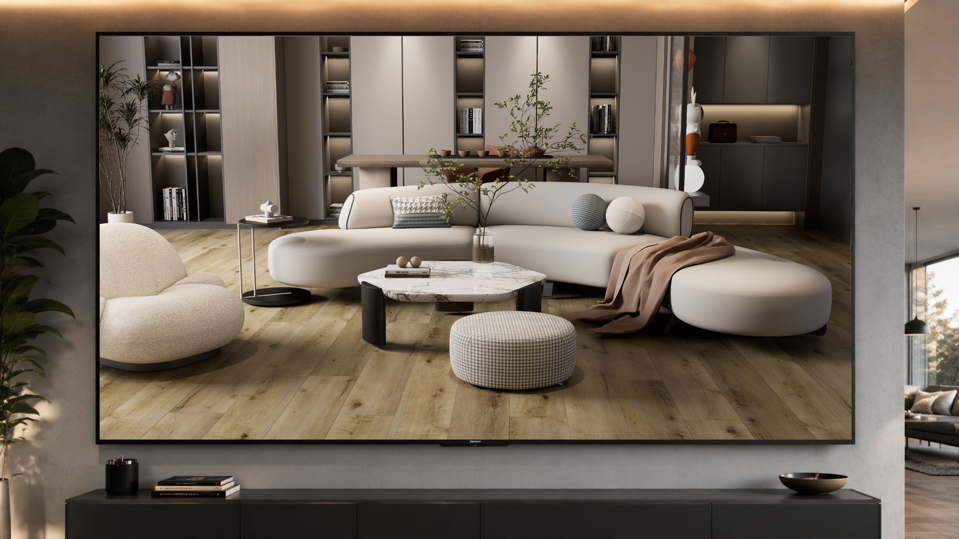 Virtuální showroom BUKOMA zobrazený na velké televizní obrazovce