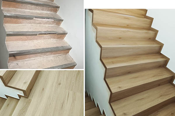 Obklad schodiště vinylovou podlahou BUKOMA Dub Natur light, Praha