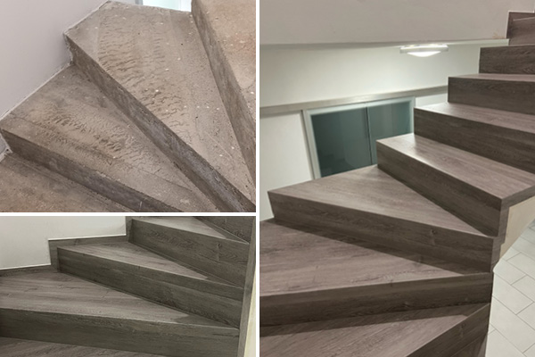 Obklad schodiště vinylovou podlahou BUKOMA Dub Bright v Měníně (Brno-venkov)