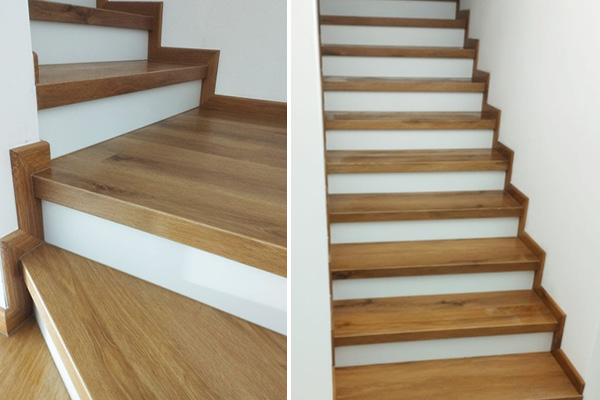 Vinylové schody s bílou podstupnicí BUKOMA Dub Kanadský Korytná