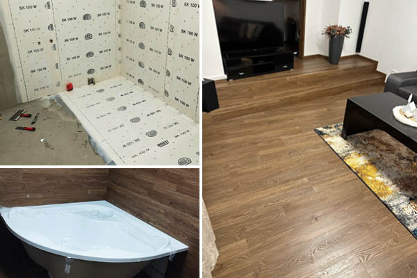 Moderní vinylová podlaha BUKOMA PREMIUM U-CLICK Dub Všechovický v kuchyni, obývacím pokoji a koupelně – Ukázka realizace Bukoma