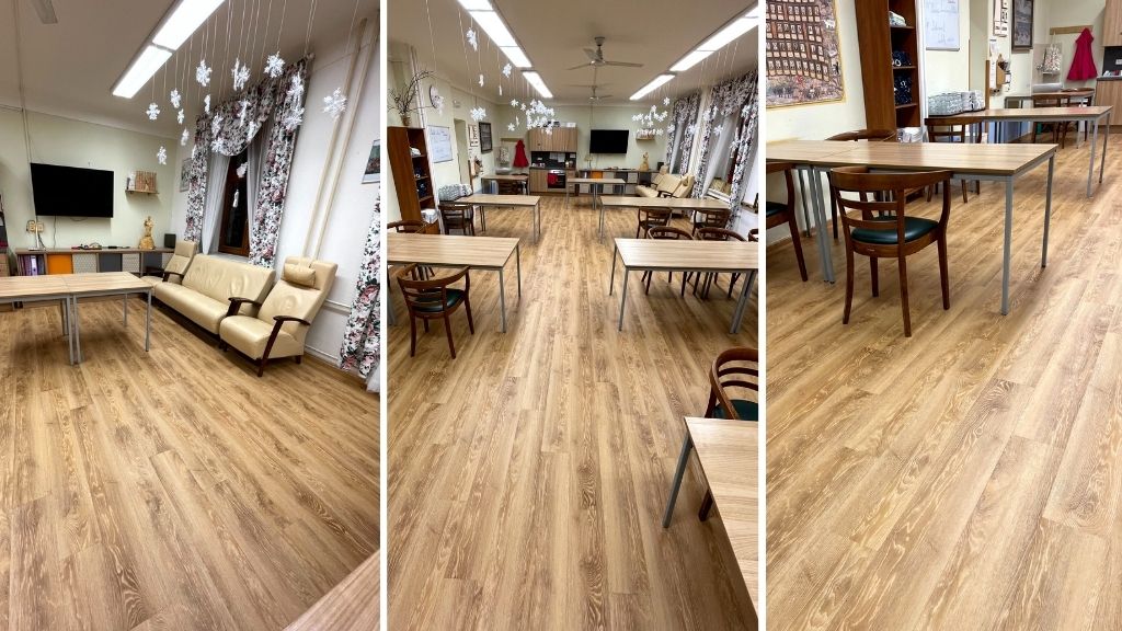 Domov pre seniorov, Brno – vyrovnanie podkladu a lepená pokládka