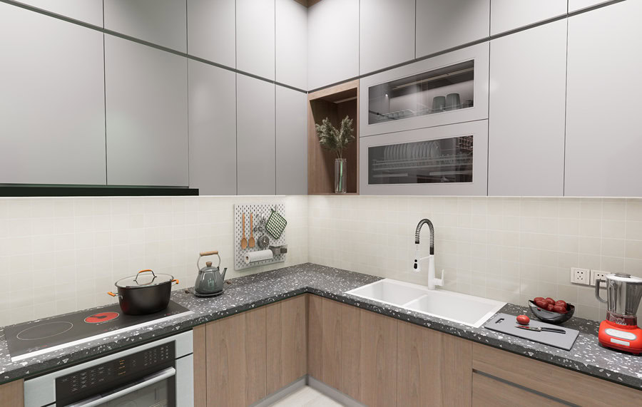 Virtuálny showroom BUKOMA – moderná kuchyňa, zádová doska z veľkoformátu