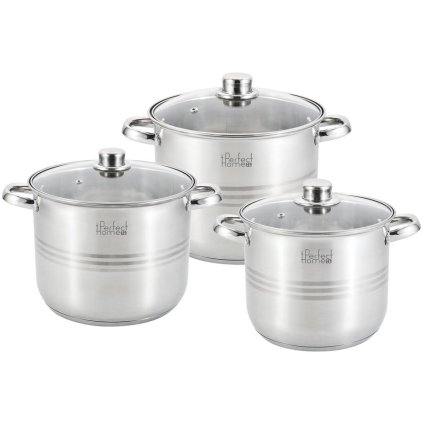 Sada hrncov z nehrdzavejúcej ocele / sada hrncov so sklenenou pokrievkou ~7/9/11 litrov