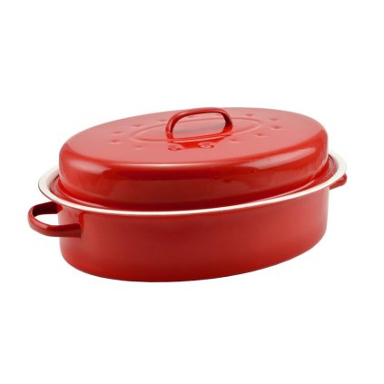 Smaltovaný pekáč na kačicu 42*32cm červeno-biely