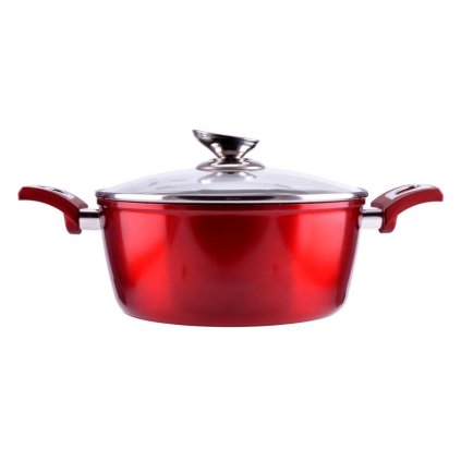 Metal Red Line nepriľnavý hliníkový hrniec so sklenenou pokrievkou 24 cm 4,5 l, indukčný