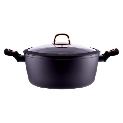 Hliníkový hrniec Golden Line s nepriľnavým povrchom a sklenenou pokrievkou 28 cm, 6,1 l, indukčný