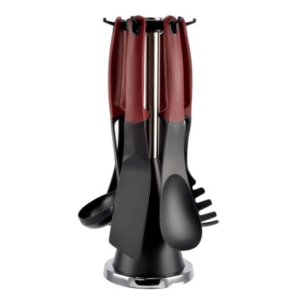 Plastová servírovacia sada so silikónovou rukoväťou, 6 kusov + stojan