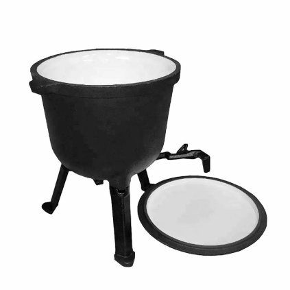 Smaltovaný liatinový poľovnícky kotol s objemom 7 litrov (holandská pec)