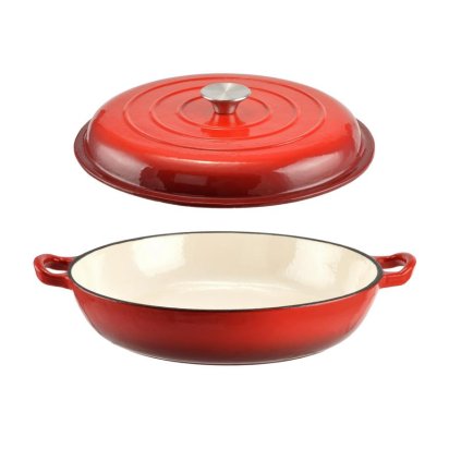 Smaltovaná liatinová panvica - panvica s pokrievkou 30 cm červená