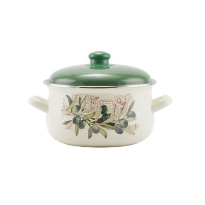 Smaltovaný hrniec Oliva 20 cm s pokrievkou
