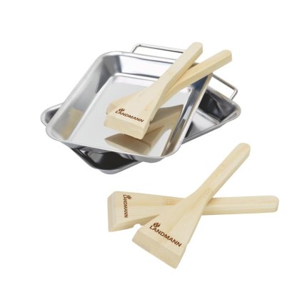 Sada grilovacích panvíc Landmann, 6 dielov (2 panvice s priemerom + 4 bambusové špachtle)