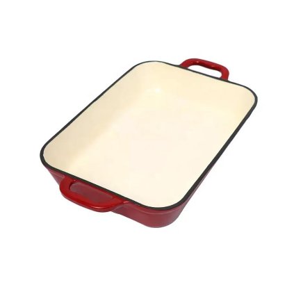 Smaltovaný liatinový plech na pečenie ~33,5*22*7 cm červený