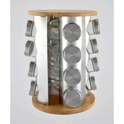 Otočný stojan na koreniny 16 dielov bambus - nehrdzavejúca oceľ