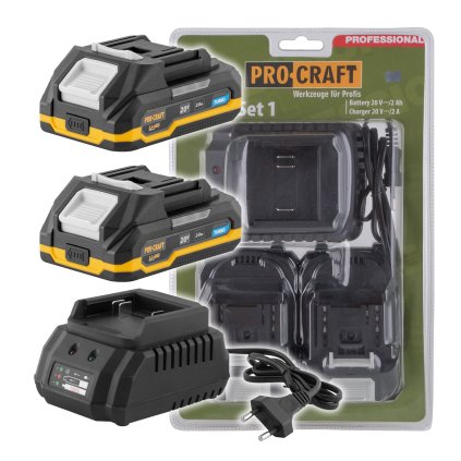 sada baterii 20v 2ah 2ks nabijacka procraft pbc set 1