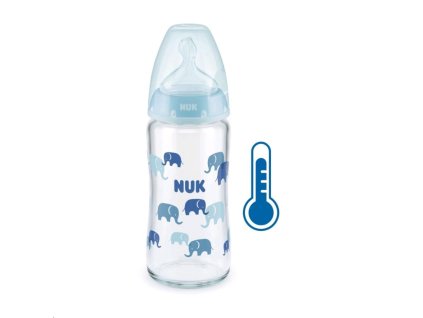 Sklenená dojčenská fľaša NUK First Choice s kontrolou teploty 240 ml modrá