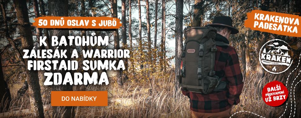 K vybraným batohům JuBö Zálesák a Warrior teď přidáme dva praktické dárky: JuBö FirstAid sumku + odnímatelný Velcro panel zdarma.