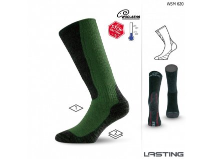 Ponožky Lasting WSM 85% Merino - zimní treking - zelené