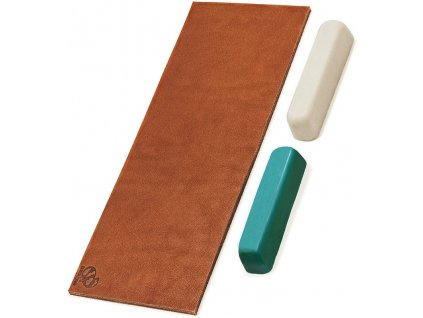 Obtahovací řemen a 2 ks brusné pasty BeaverCraft LS2P11 - Leather Strop + Two Polishing Compounds (Green / White)