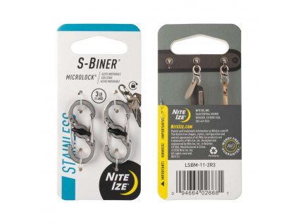 Nite Ize S-Biner Microlock oboustranná nerezová karabina - sada 2 ks - stříbrná