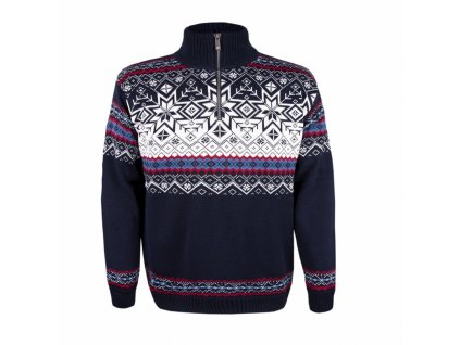 Svetr KAMA 50% Fine Merino - Norský vzor 4071 - modrý