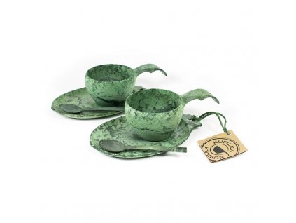 Kupilka Slow Down set - 2x KUKSA - 210 ml + 2x talíř + 2x čajová lžička - Conifer (GREEN)