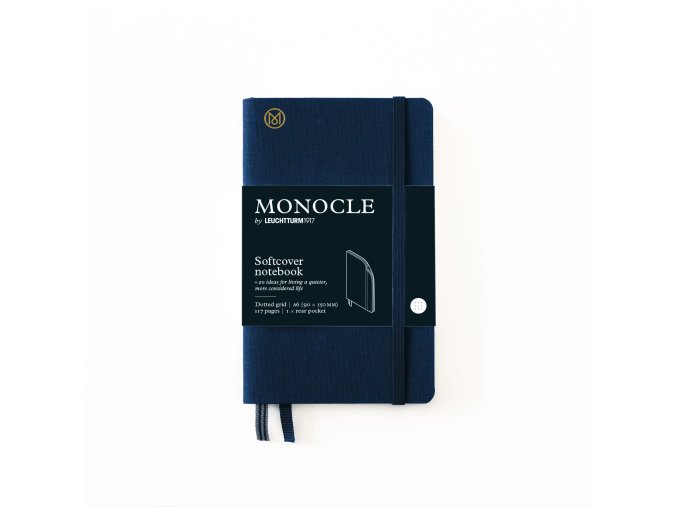 notebook a6 monocle softcover 128 numbered pages navy dotted