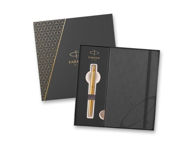 Dárková sada Parker Jotter XL Monochrome Gold GT, kuličkové pero se zápisníkem