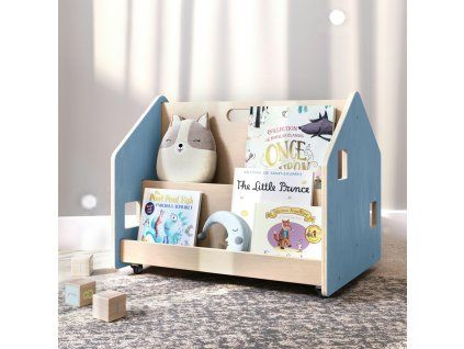 Double-Sided Children's Bookcase on Wheels – Light Blue
